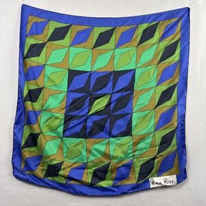 Nina Ricci Paris 100% Silk Scarf 30" Square Handrolled Hem Geometric Art Design